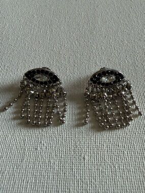 NEW Nordstrom Silver-Tone Black Accent Fringe Clip Earrings